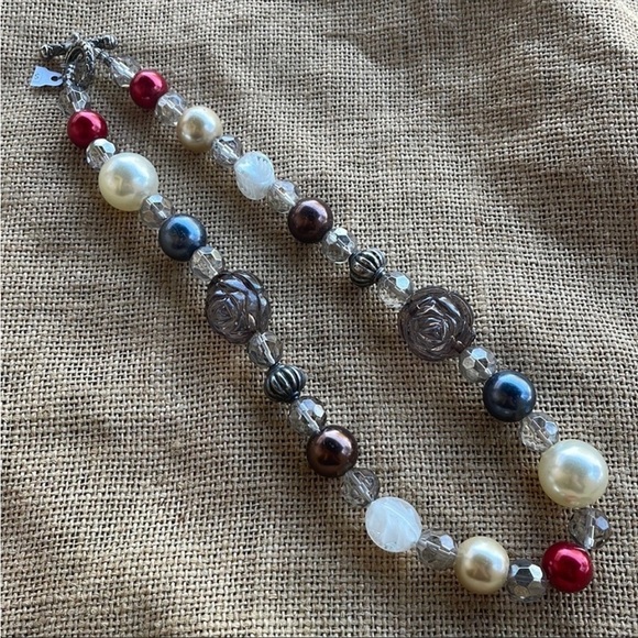 Glass Necklace Pearl Glass Crystal Spacers Red White Brown Gray New - Picture 2 of 11